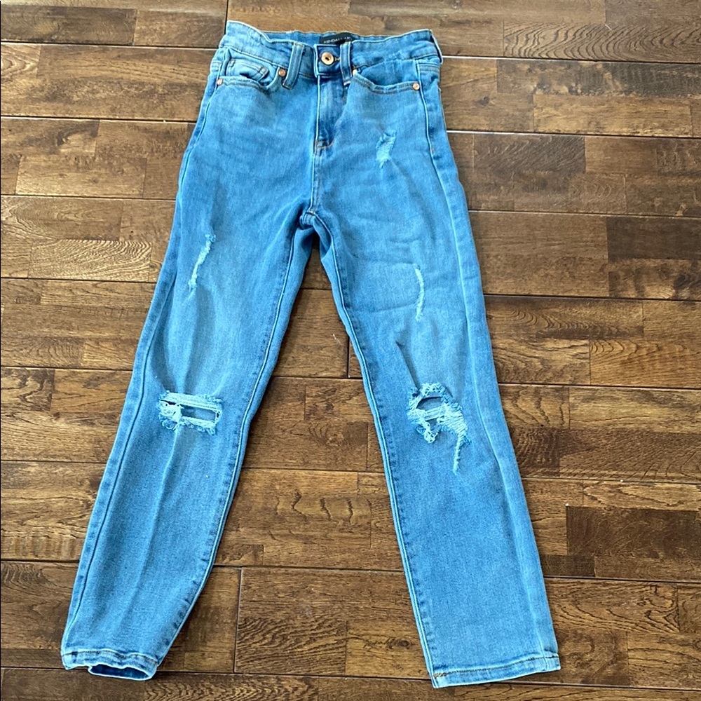 Kendall & Kylie Blue Straight Leg Jeans with Distressed Details